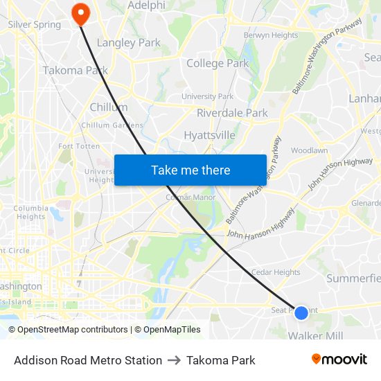 Addison Road Metro Station to Takoma Park map