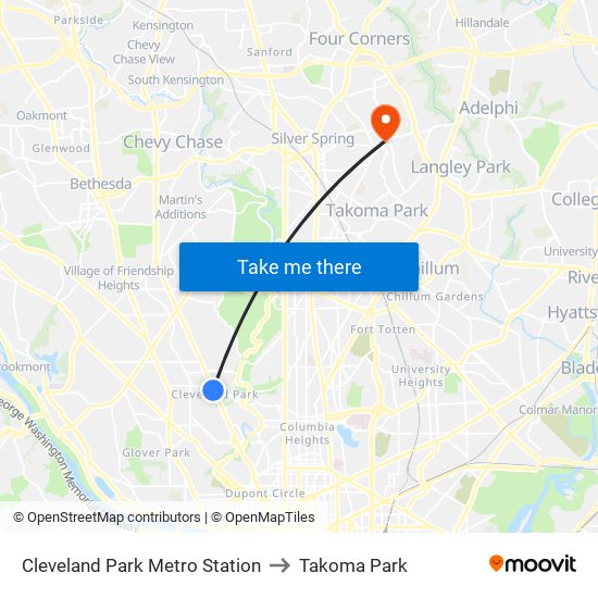 Cleveland Park Metro Station to Takoma Park map