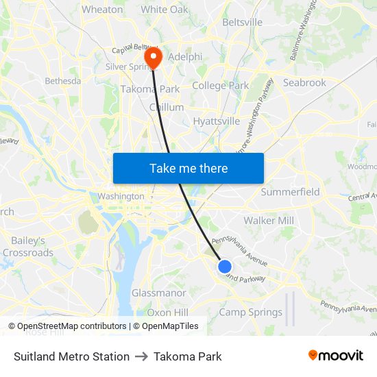 Suitland Metro Station to Takoma Park map