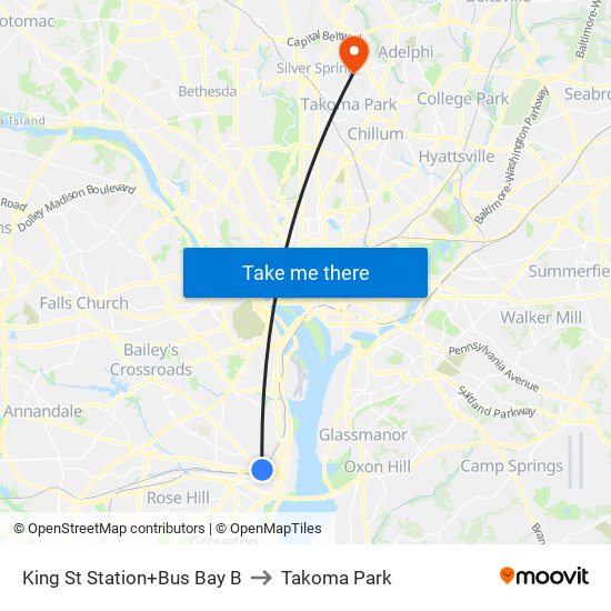 King Street-Old Town+Bay B to Takoma Park map