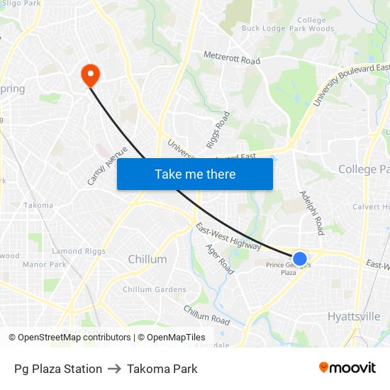 Pg Plaza Station to Takoma Park map