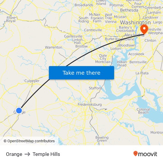 Orange to Temple Hills map