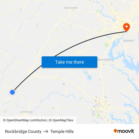 Rockbridge County to Temple Hills map