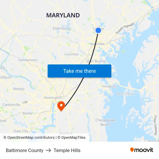 Baltimore County to Temple Hills map