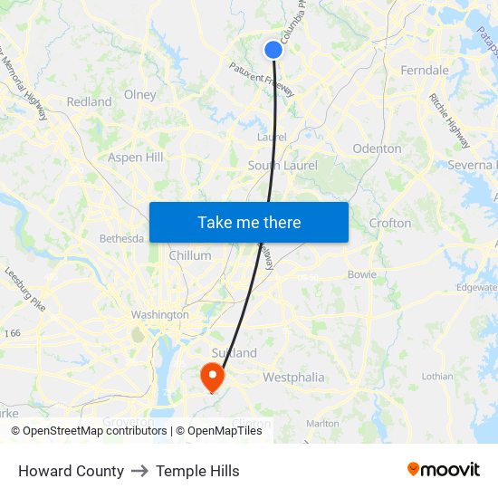 Howard County to Temple Hills map