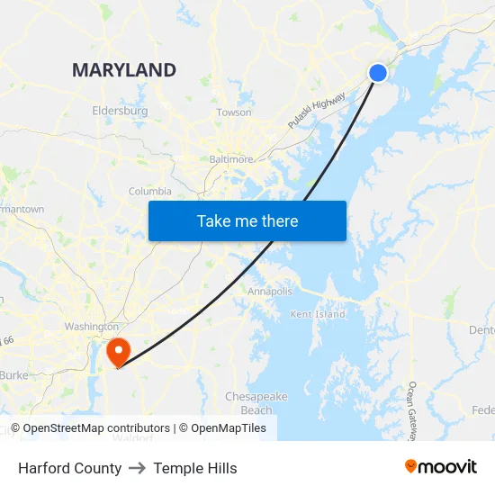 Harford County to Temple Hills map