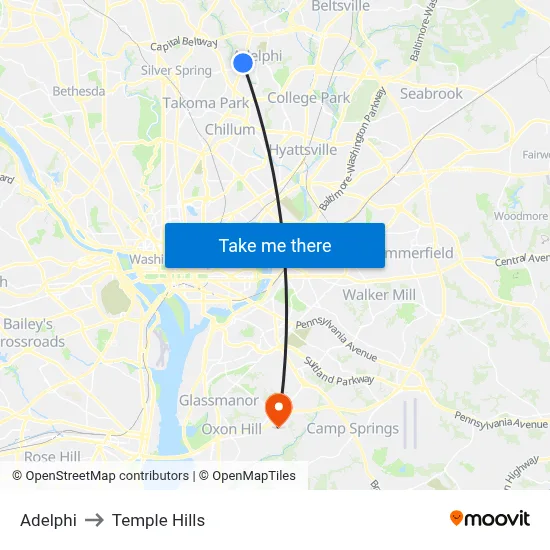Adelphi to Temple Hills map
