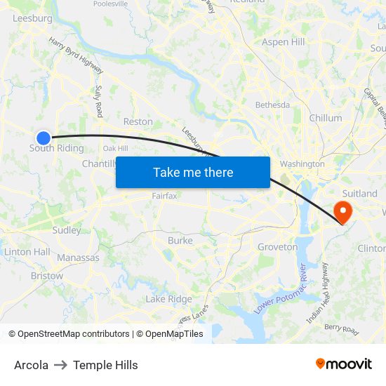 Arcola to Temple Hills map