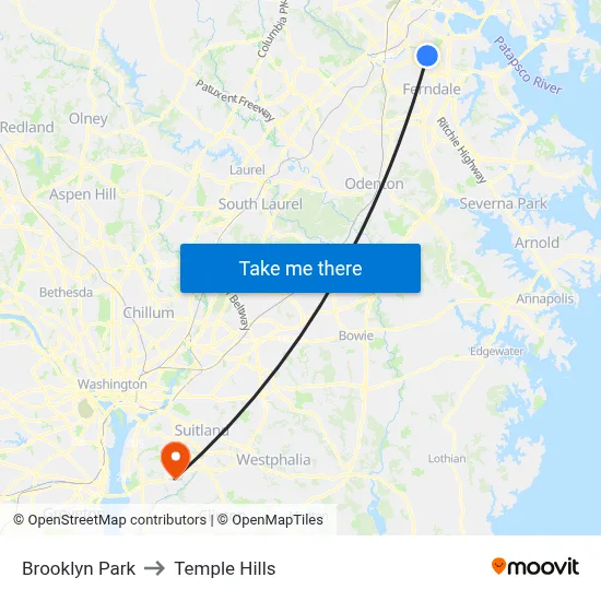 Brooklyn Park to Temple Hills map