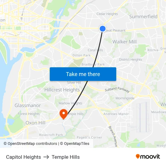 Capitol Heights to Temple Hills map