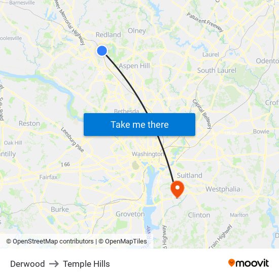 Derwood to Temple Hills map