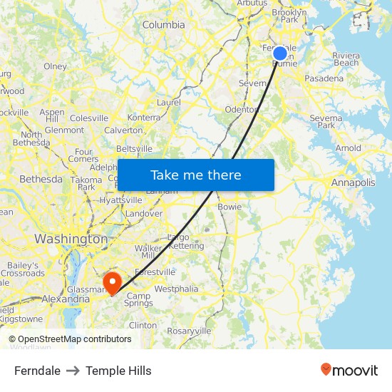 Ferndale to Temple Hills map