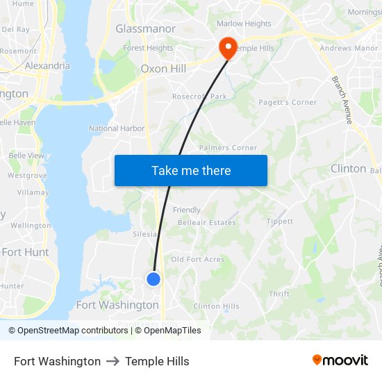 Fort Washington to Temple Hills map