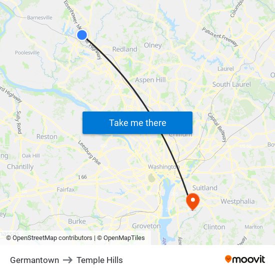 Germantown to Temple Hills map