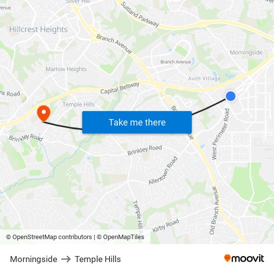 Morningside to Temple Hills map