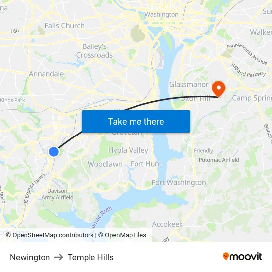 Newington to Temple Hills map