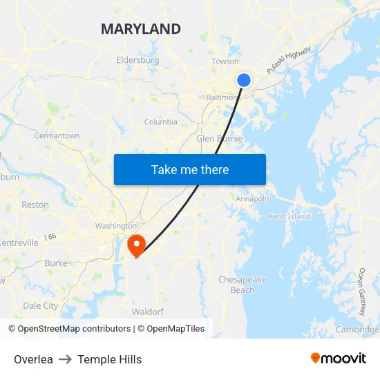 Overlea to Temple Hills map
