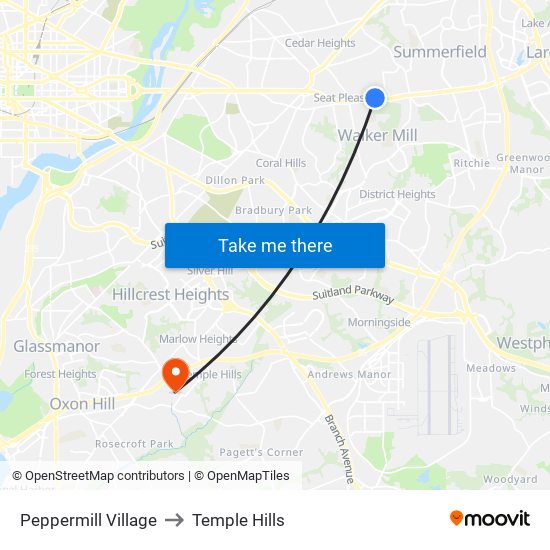 Peppermill Village to Temple Hills map