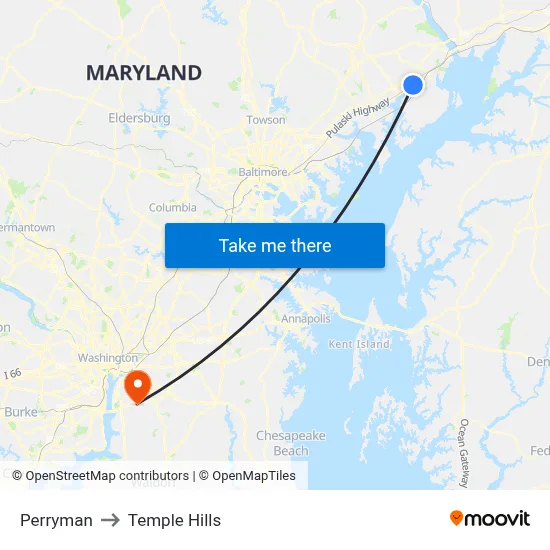 Perryman to Temple Hills map