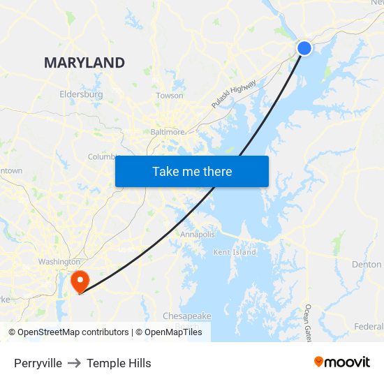 Perryville to Temple Hills map