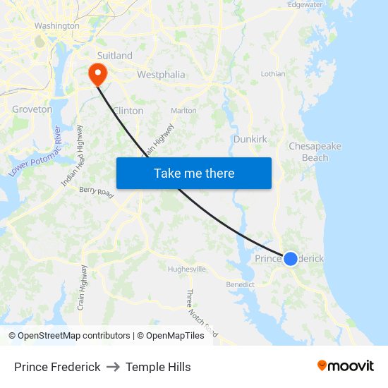 Prince Frederick to Temple Hills map