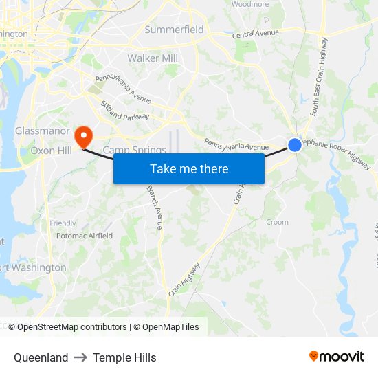 Queenland to Temple Hills map