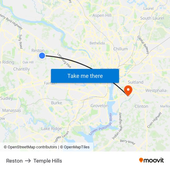 Reston to Temple Hills map