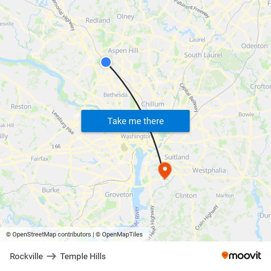 Rockville to Temple Hills map