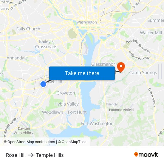 Rose Hill to Temple Hills map