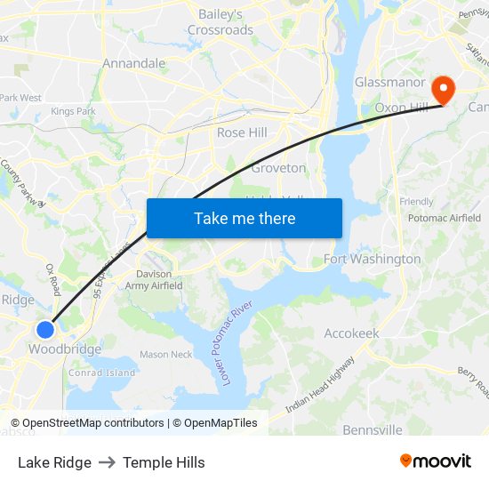 Lake Ridge to Temple Hills map