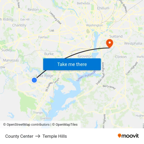 County Center to Temple Hills map