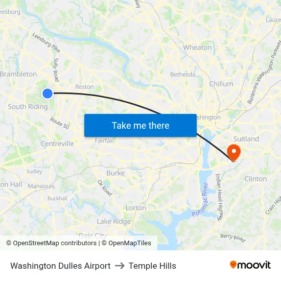 Washington Dulles Airport to Temple Hills map