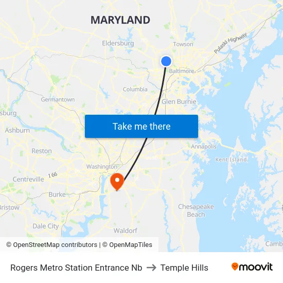 Rogers Metro Station Entrance Nb to Temple Hills map