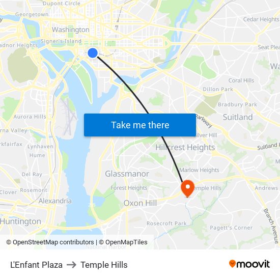 L'Enfant Plaza to Temple Hills map