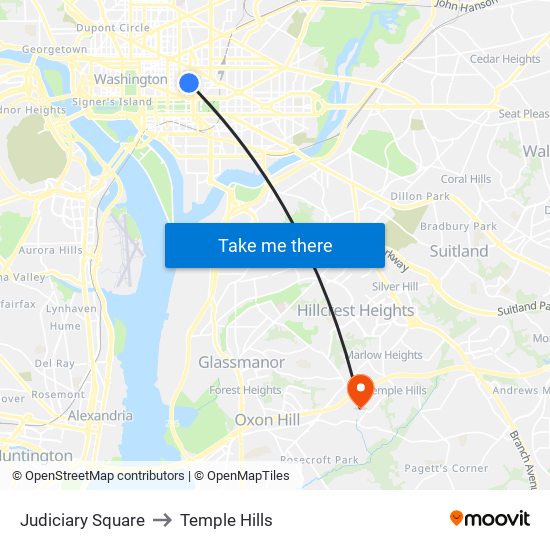 Judiciary Square to Temple Hills map