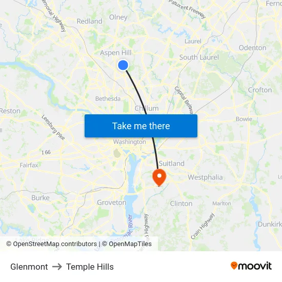 Glenmont to Temple Hills map