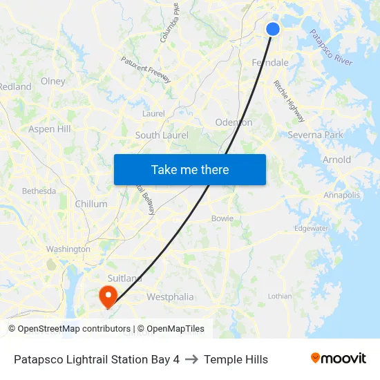 Patapsco Lightrail Station Bay 4 to Temple Hills map