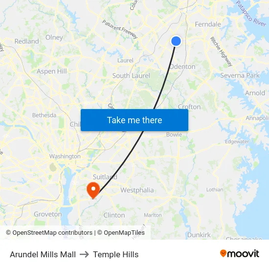 Arundel Mills Mall to Temple Hills map