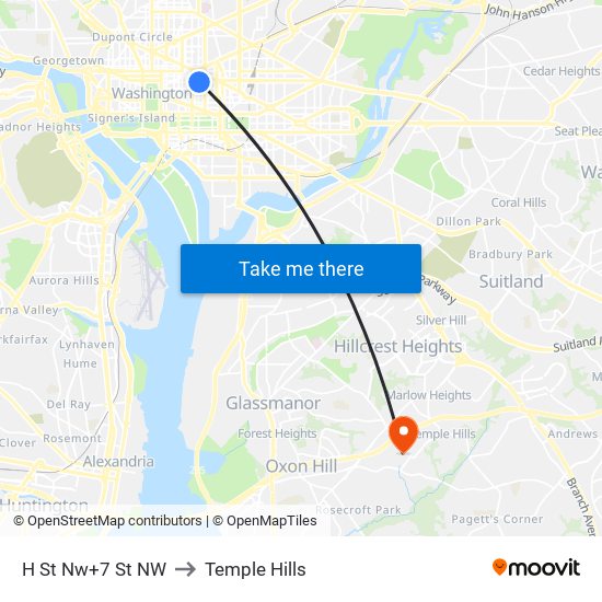 H St Nw+7 St NW to Temple Hills map