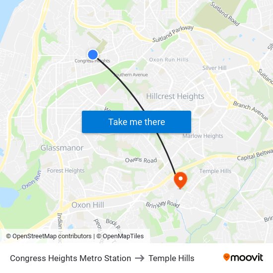 Congress Heights Metro Station to Temple Hills map