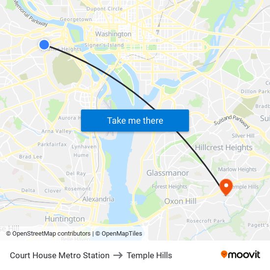 Court House Metro Station to Temple Hills map