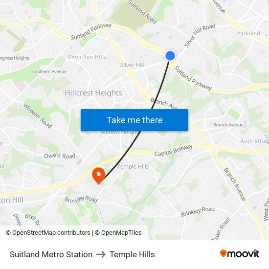 Suitland Metro Station to Temple Hills map