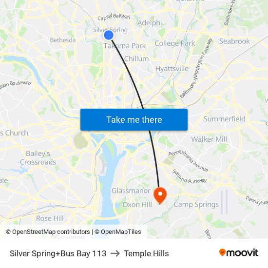 Silver Spring+Bay 113 to Temple Hills map