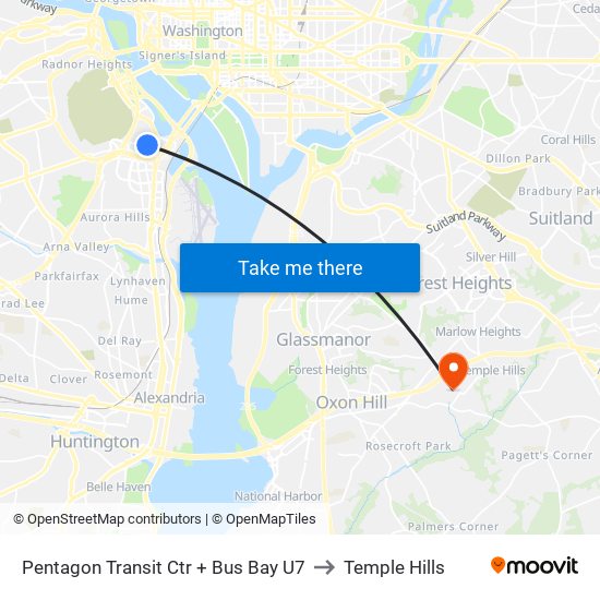 Pentagon Transit Ctr + Bus Bay U7 to Temple Hills map