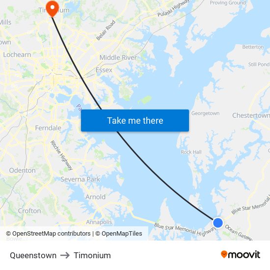 Queenstown to Timonium map