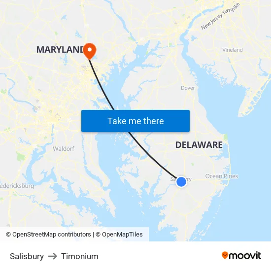 Salisbury to Timonium map