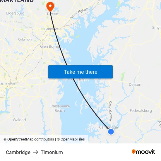 Cambridge to Timonium map