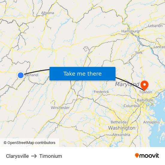 Clarysville to Timonium map