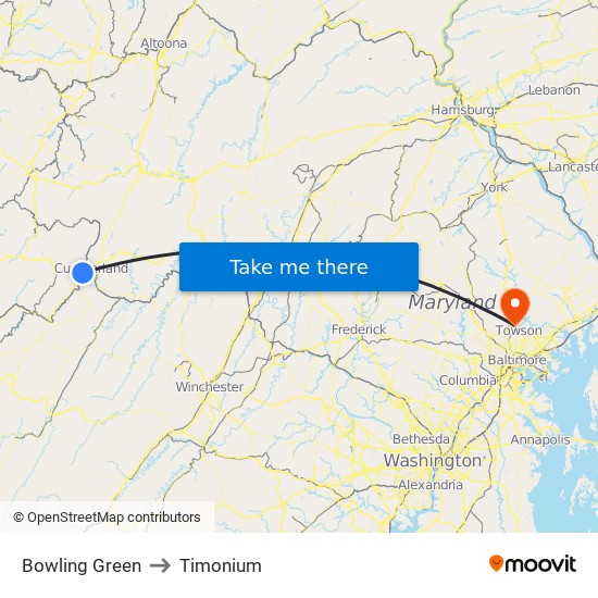 Bowling Green to Timonium map