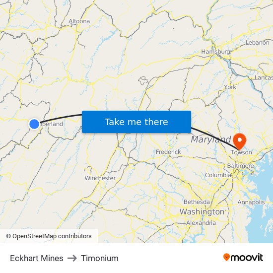 Eckhart Mines to Timonium map